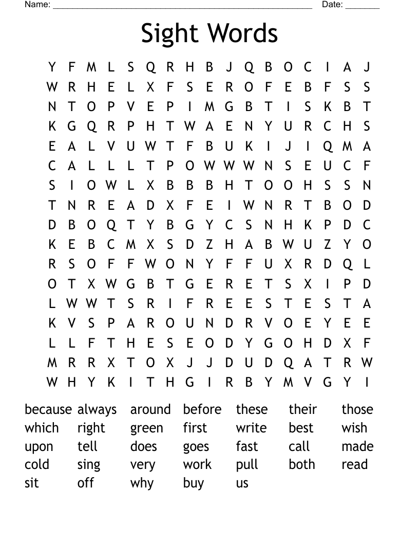 Sight Words Word Search