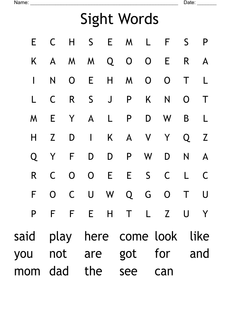 Sight Words Word Search