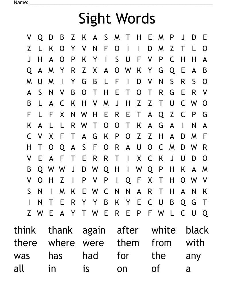 Sight Words Word Search