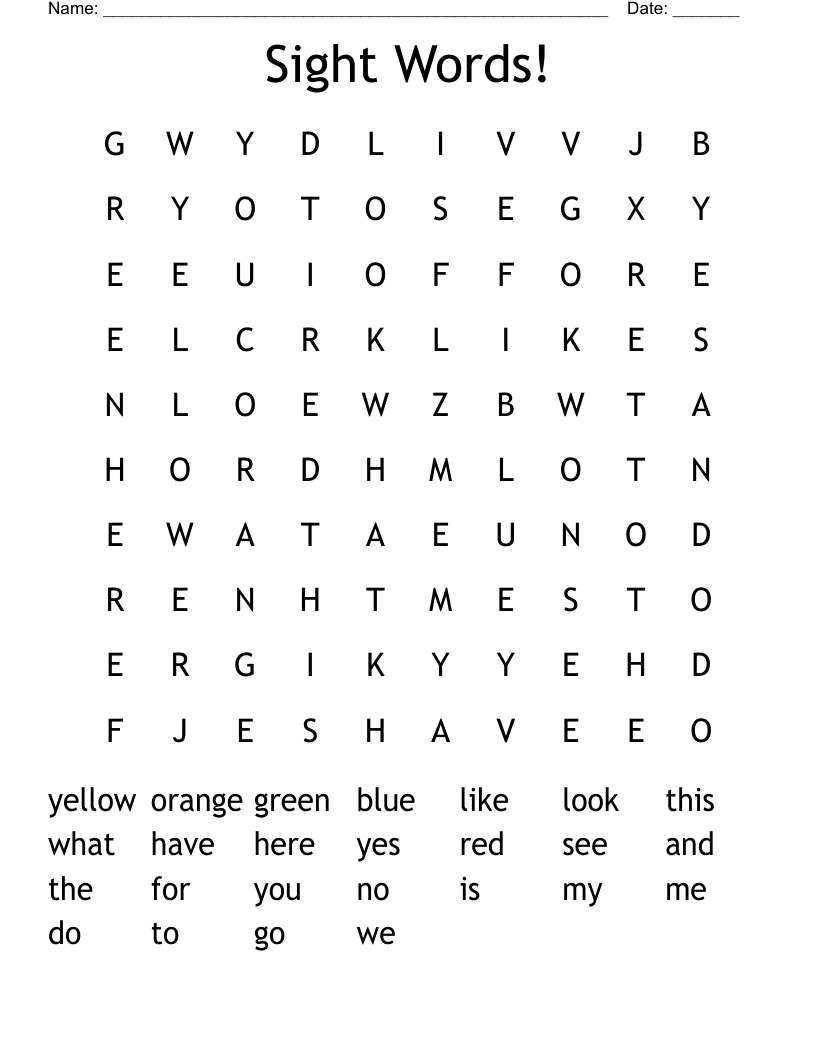 Sight Words! Word Search