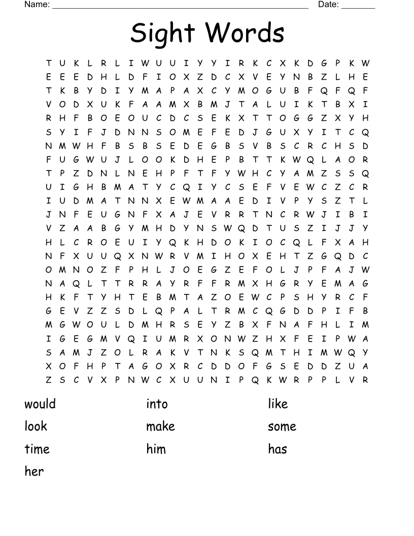 Sight Words Word Search