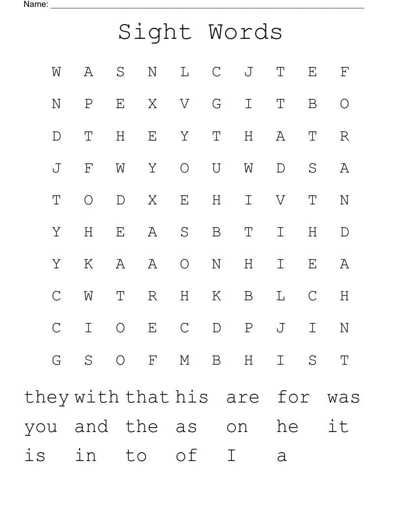 Sight Words Word Search