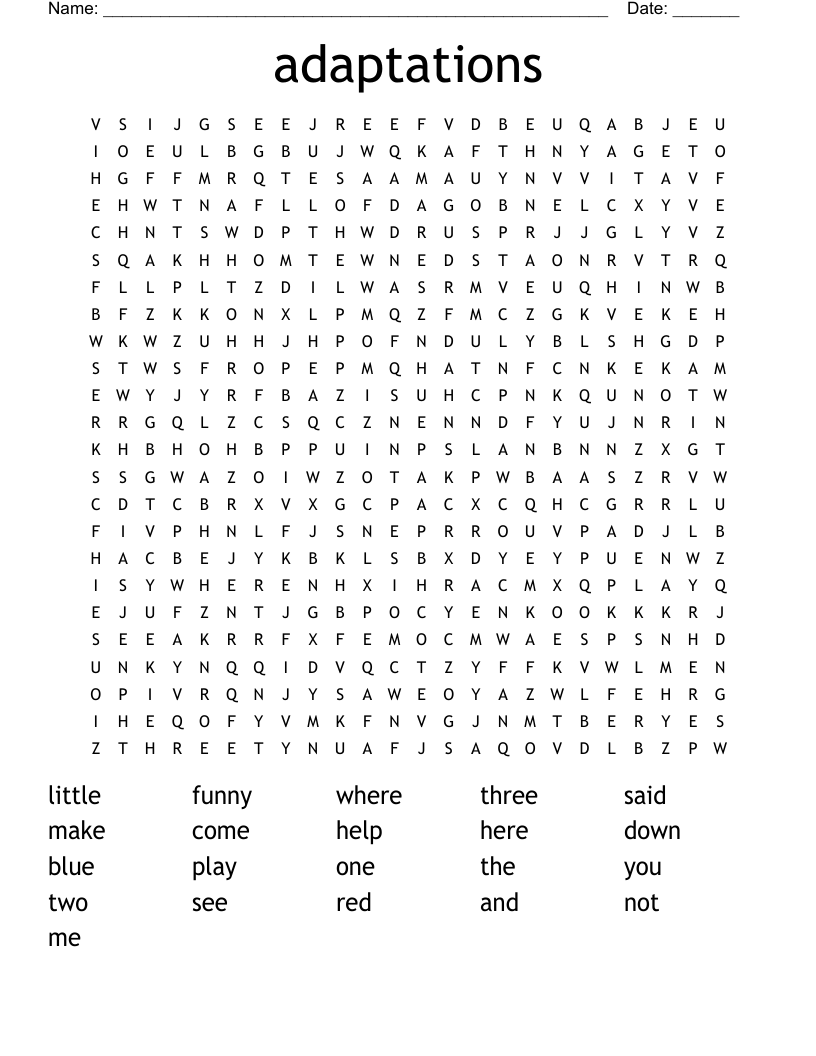 adaptations Word Search