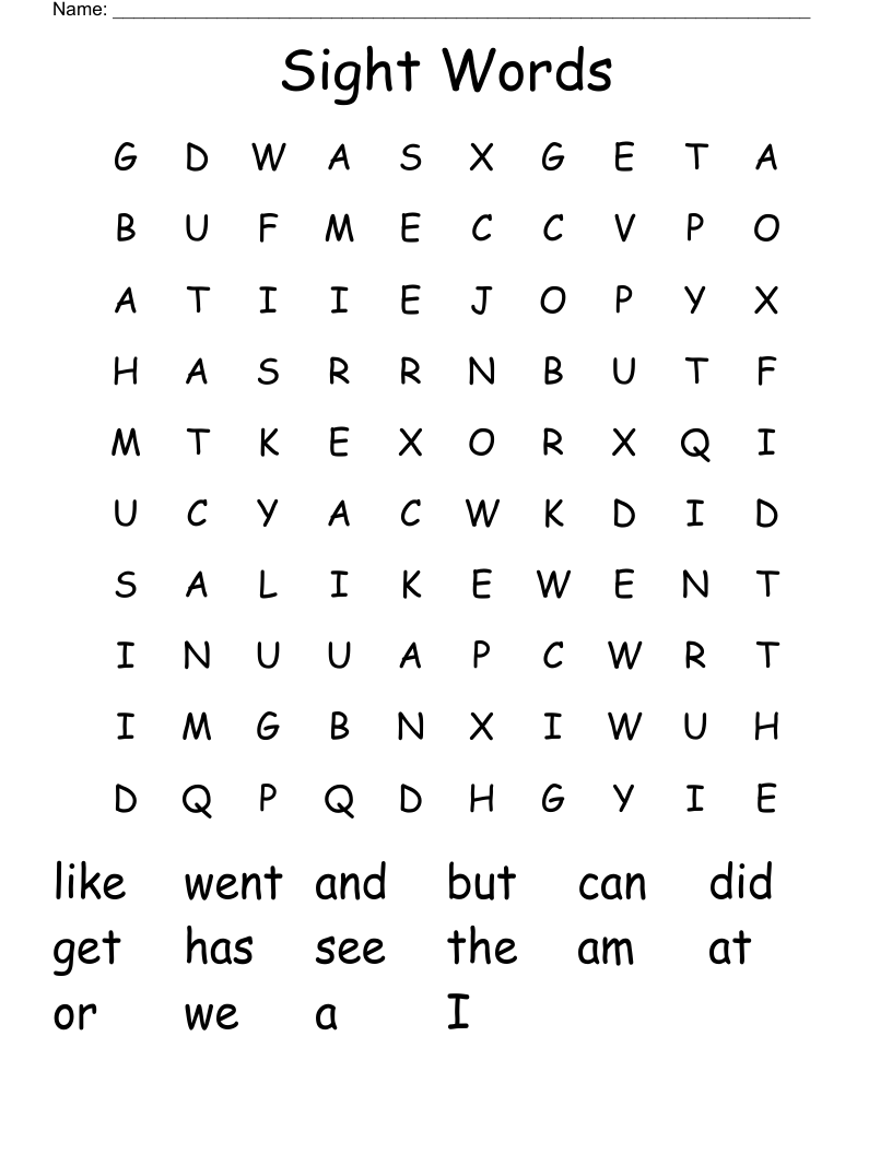 Sight Words Word Search