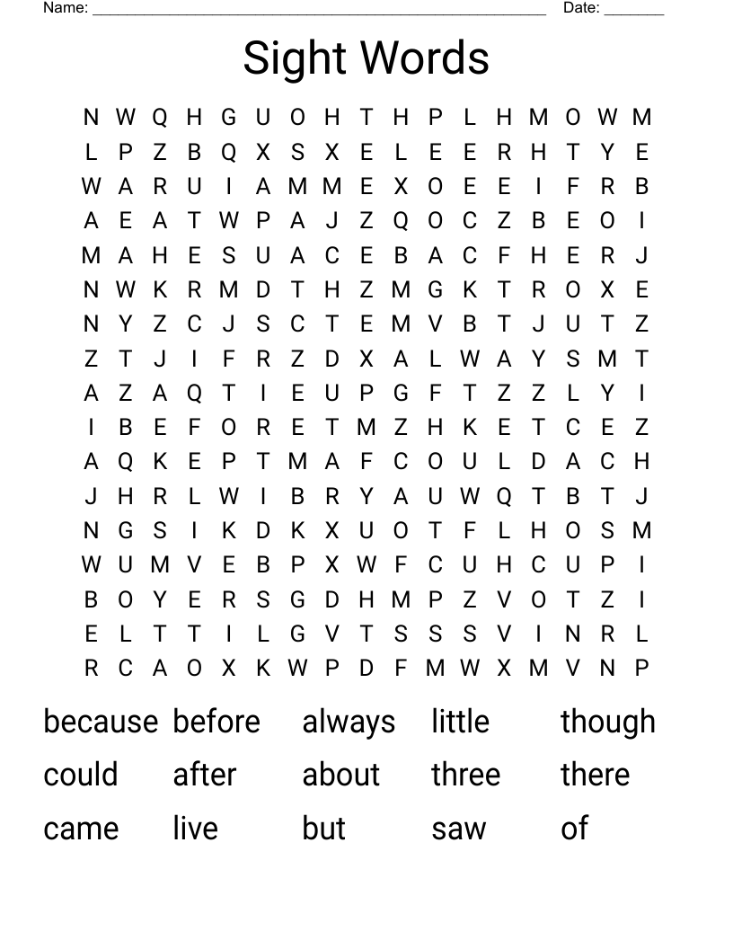 Sight Words Word Search