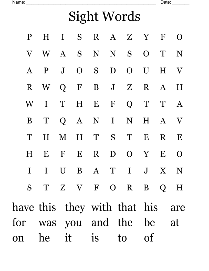 Sight Words Word Search