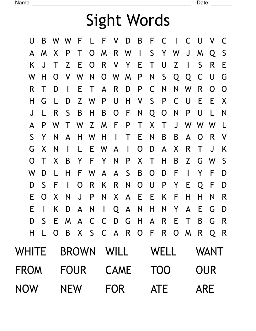 Sight Words Word Search