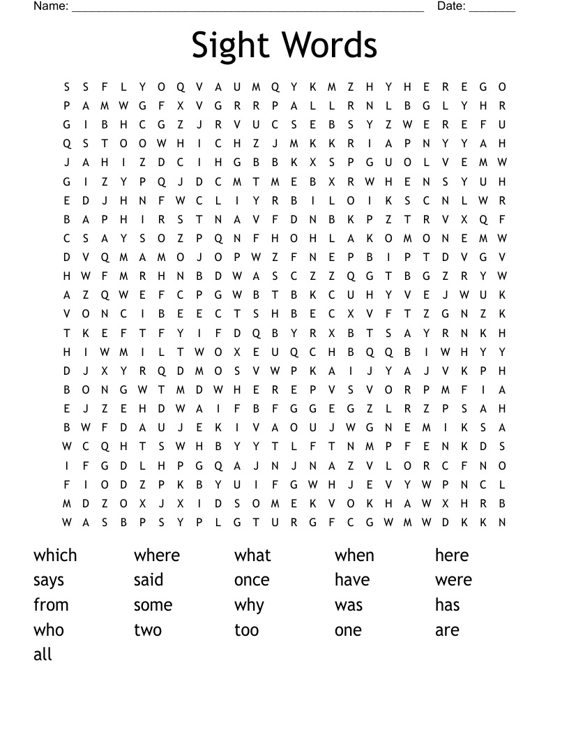 Sight Words Word Search