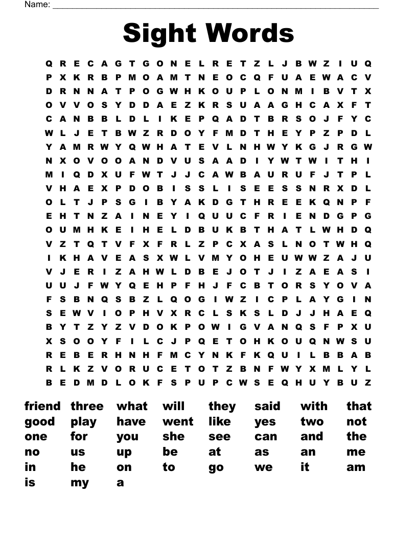 Sight Words Word Search