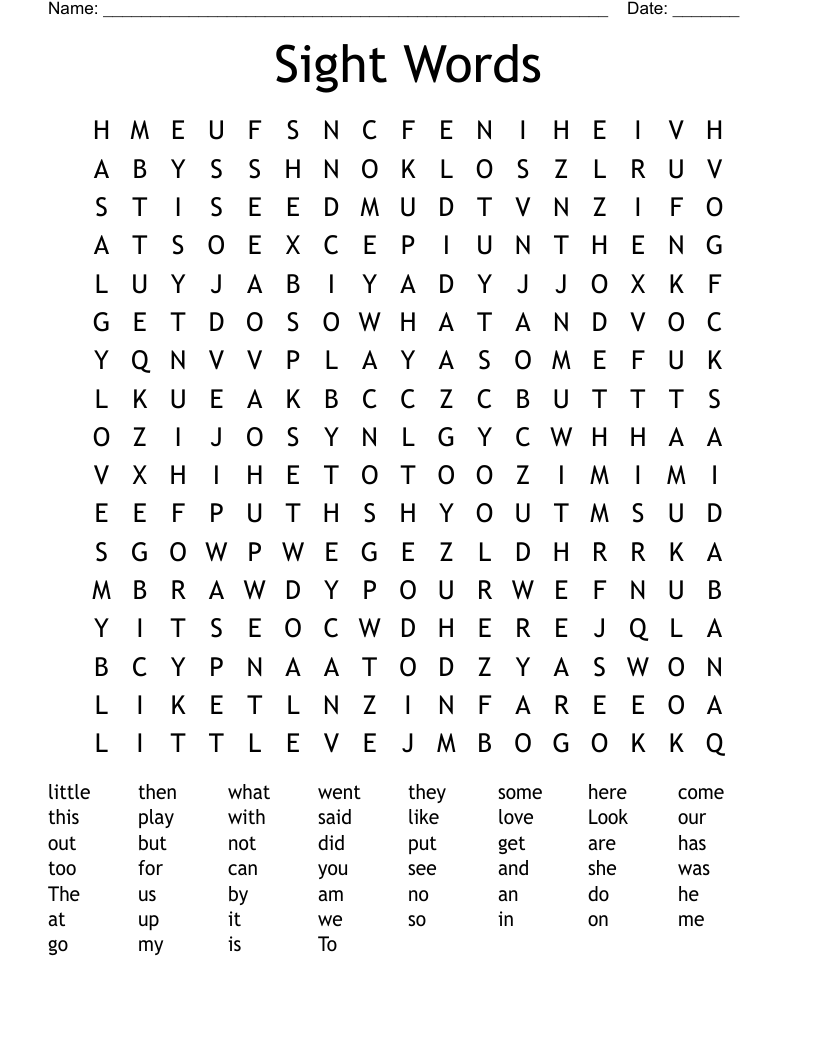 Sight Words Word Search