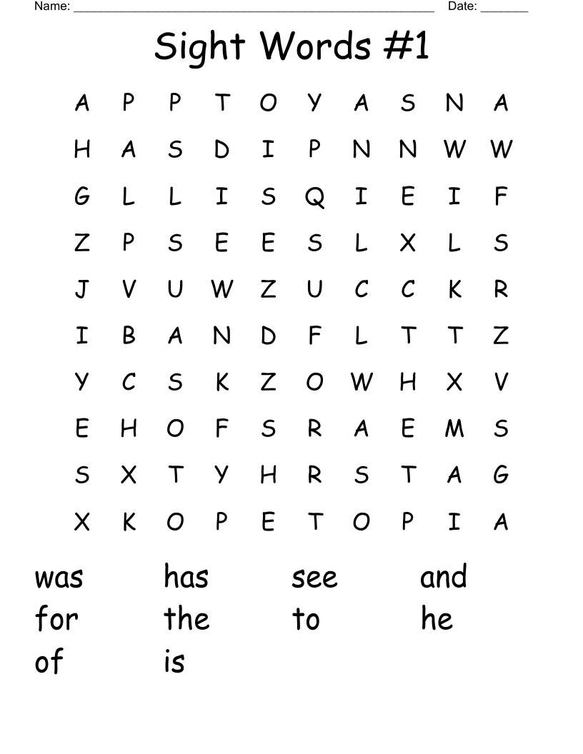 Sight Words #1 Word Search