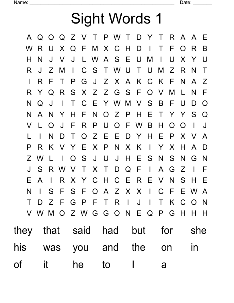 Sight Words 1 Word Search