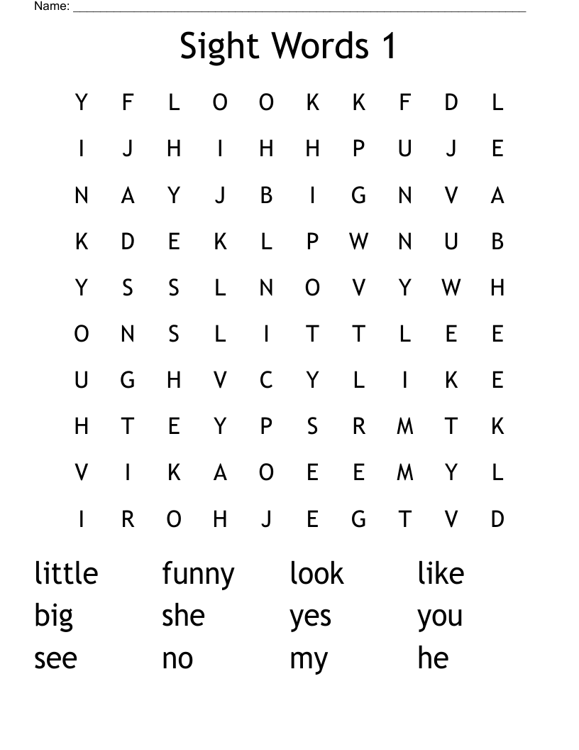 Sight Words 1 Word Search