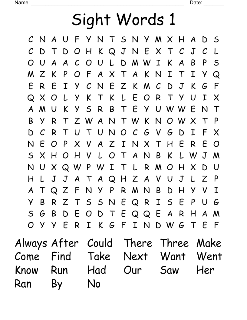 Sight Words 1 Word Search
