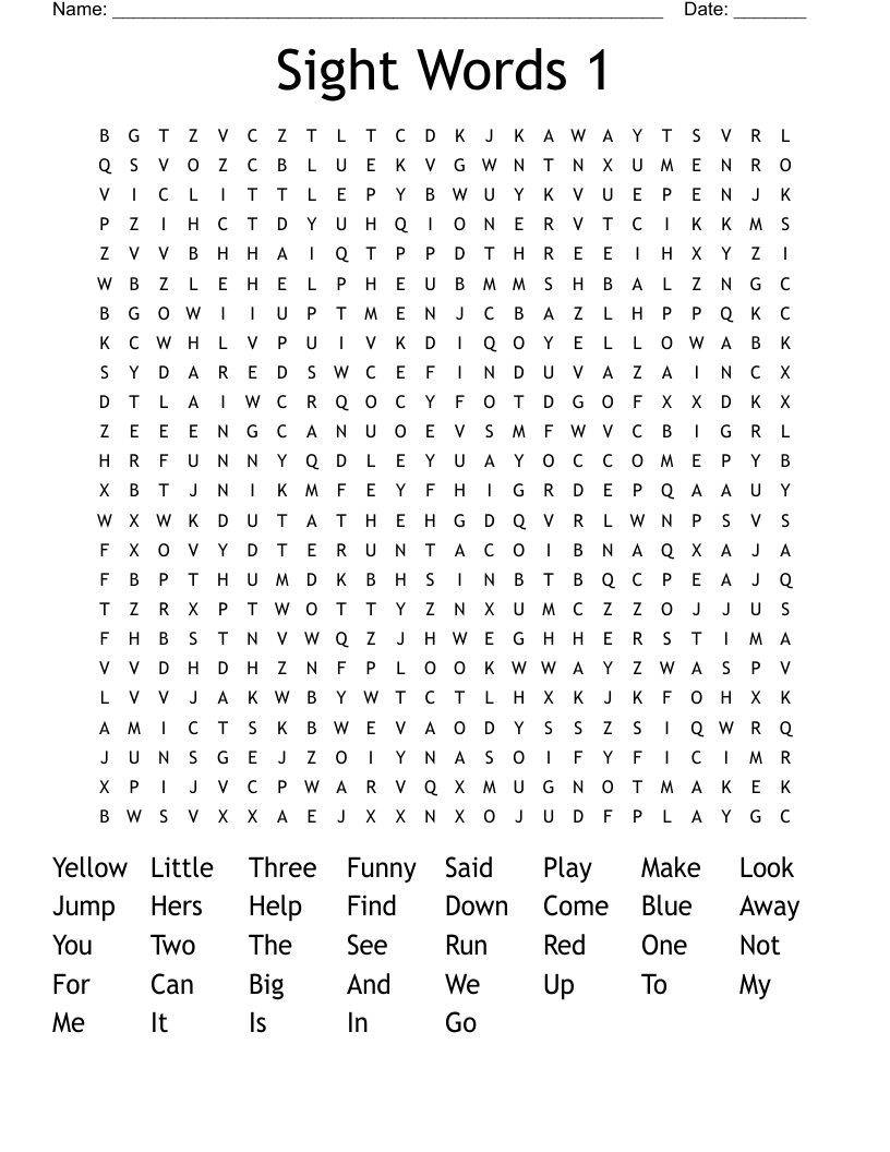 Sight Words 1 Word Search
