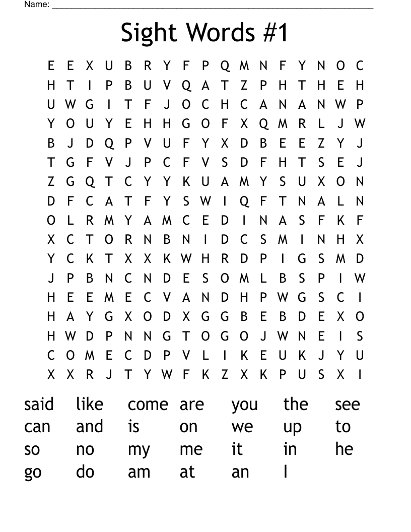 Sight Words #1 Word Search
