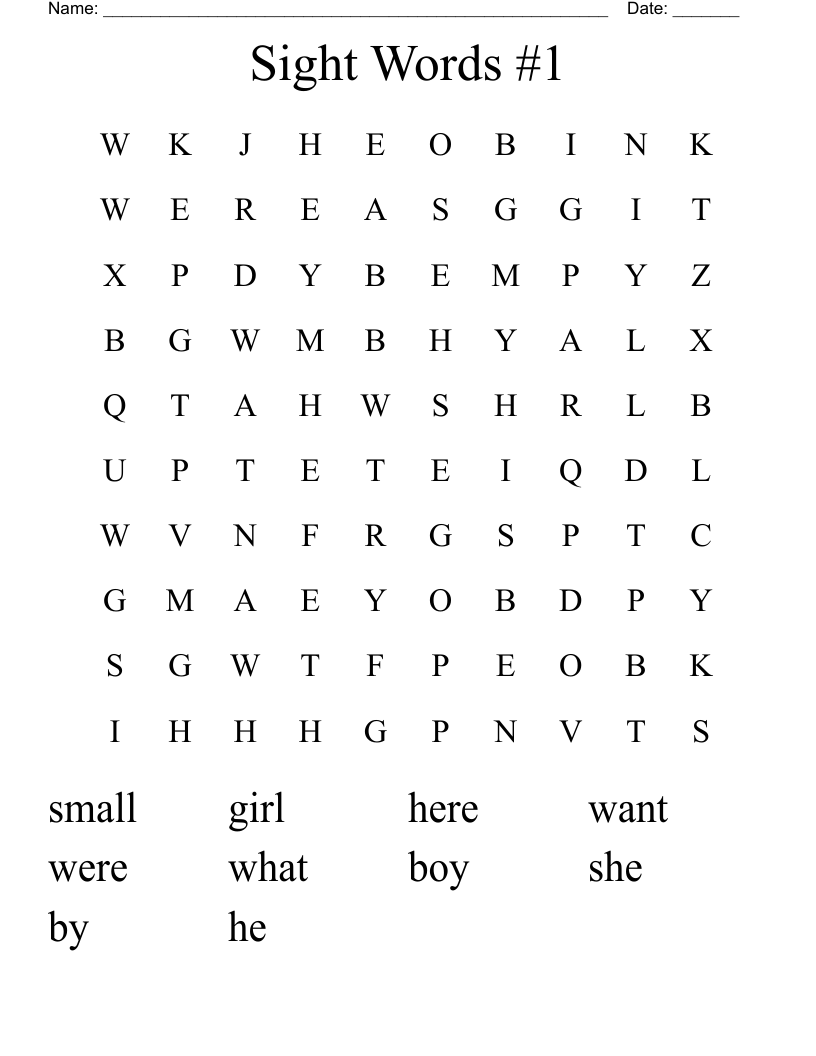 Sight Words #1 Word Search
