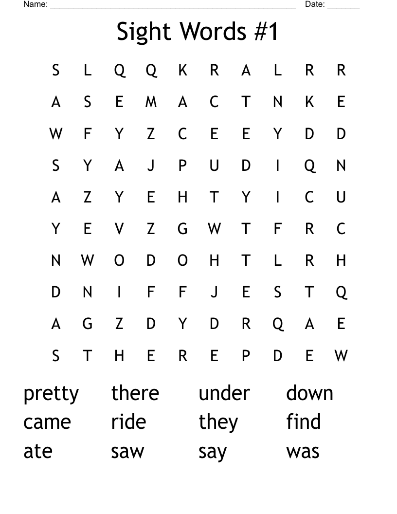 Sight Words #1 Word Search
