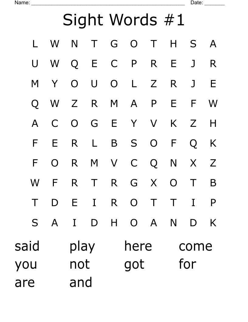 Sight Words #1 Word Search