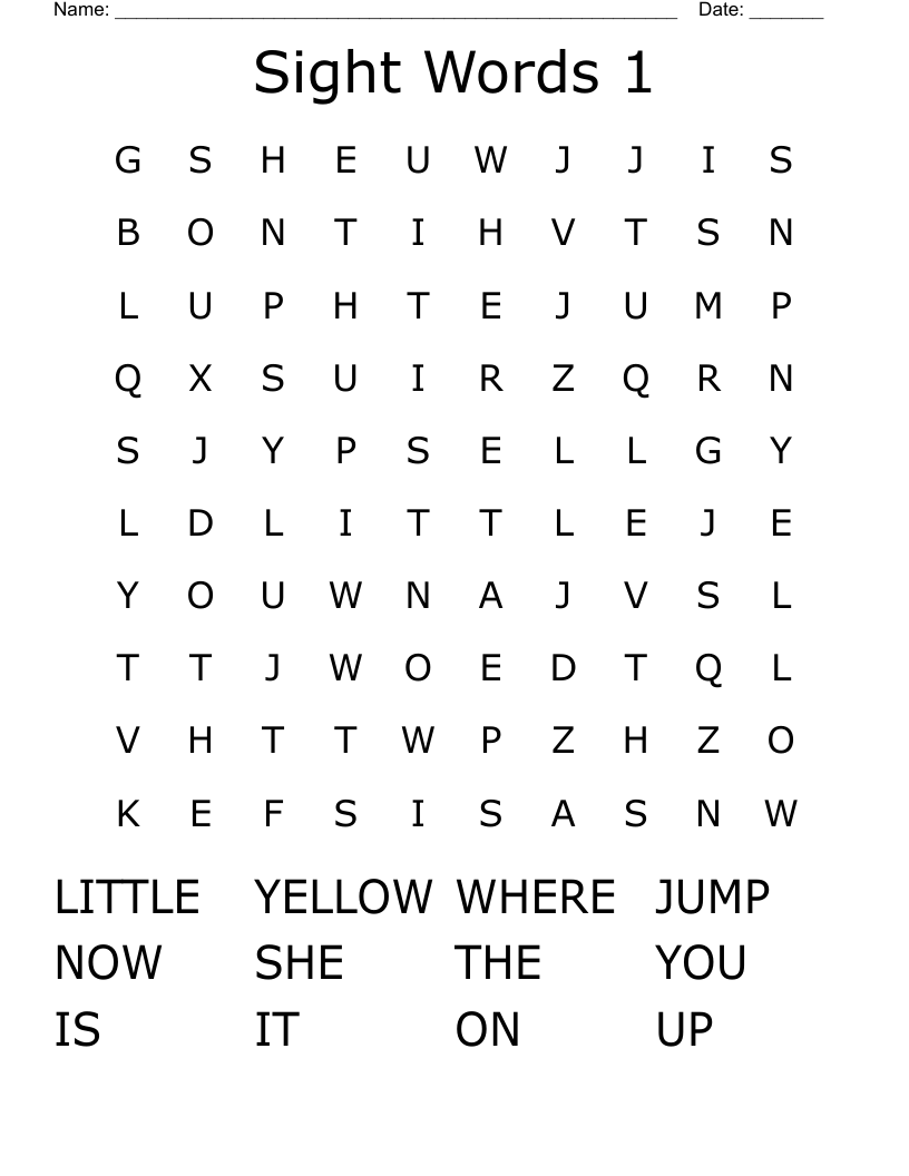 Sight Words 1 Word Search