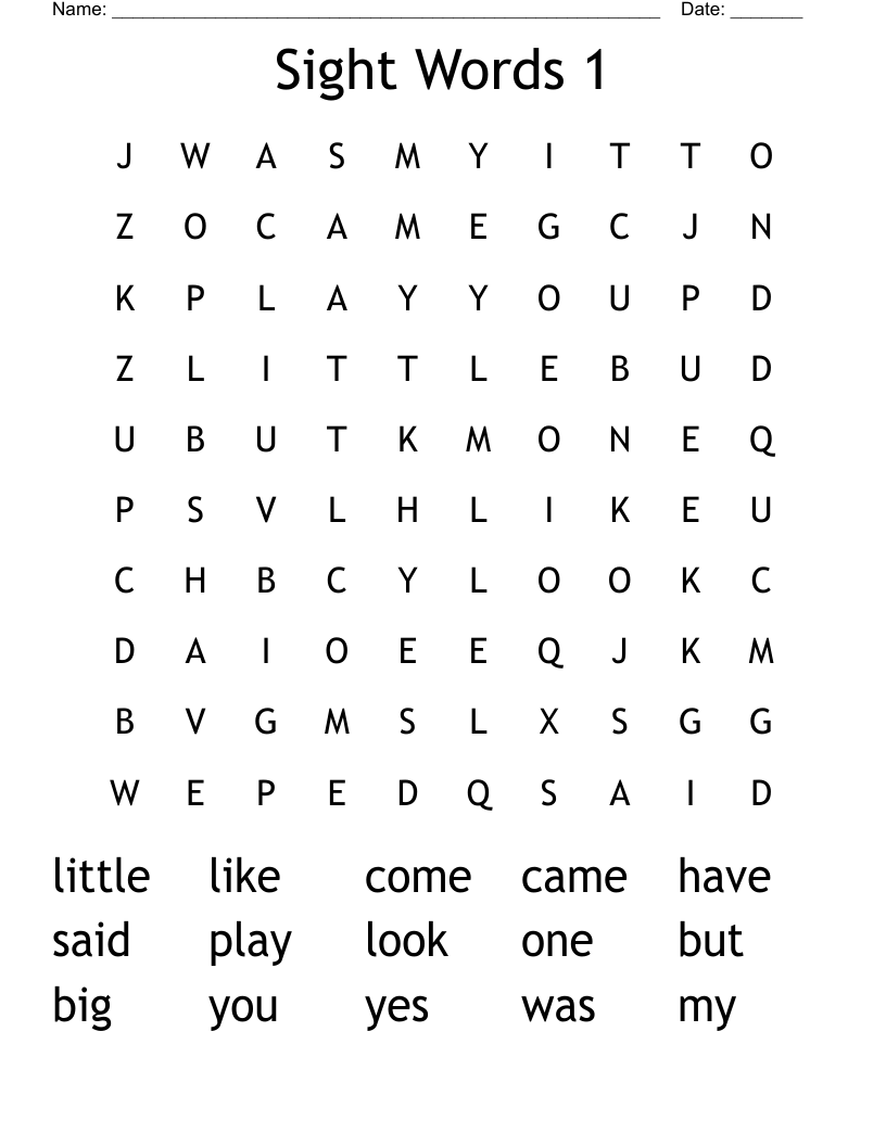 Sight Words 1 Word Search