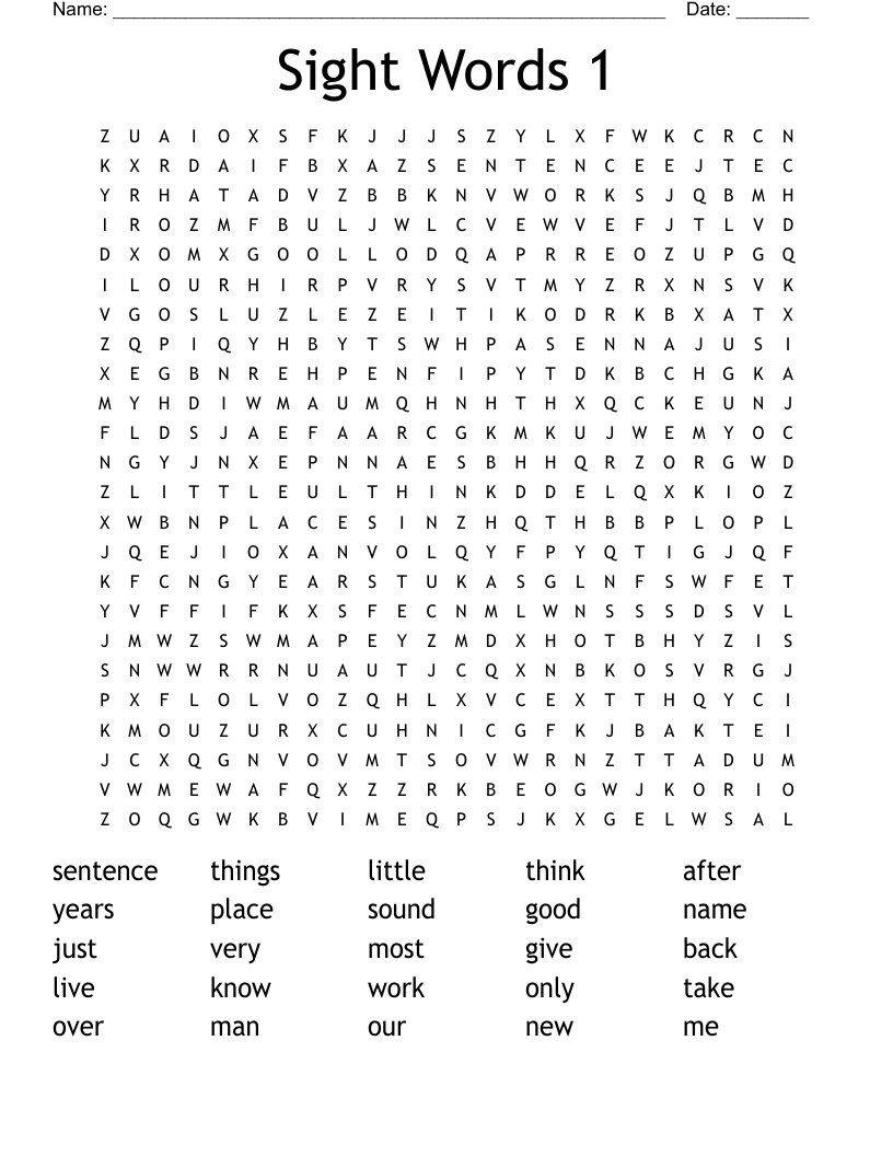 Sight Words 1 Word Search