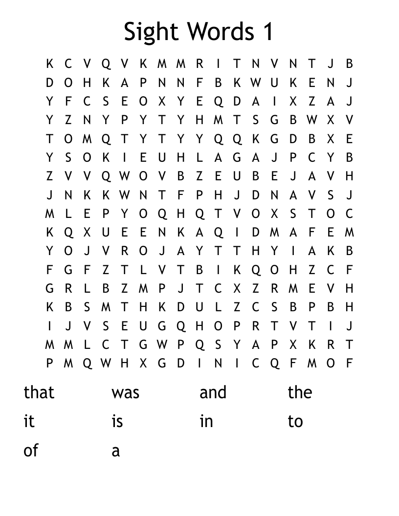 Sight Words 1 Word Search
