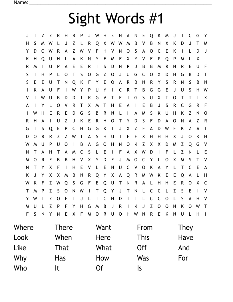 Sight Words #1 Word Search