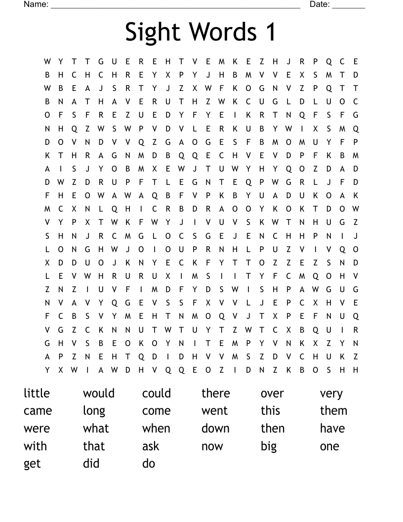 Sight Words 1 Word Search