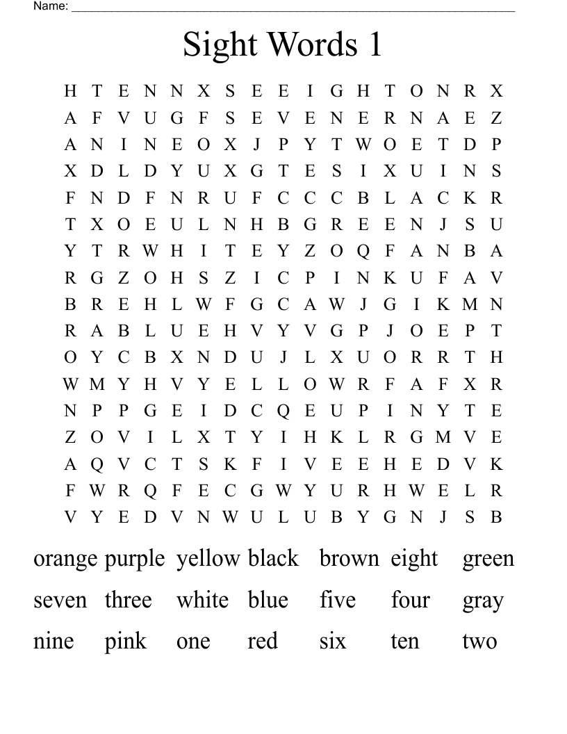 Sight Words 1 Word Search
