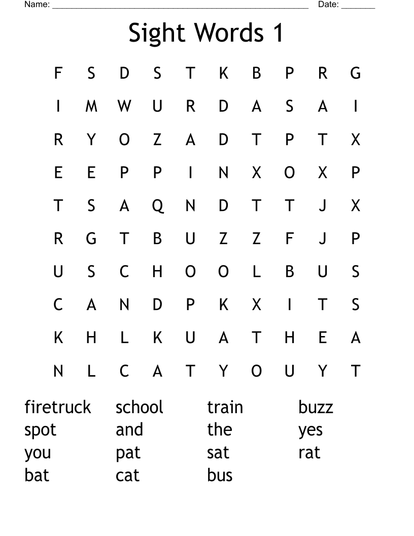 Sight Words 1 Word Search