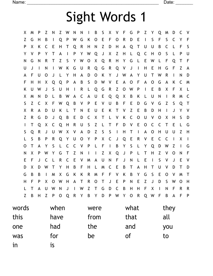 Sight Words 1 Word Search