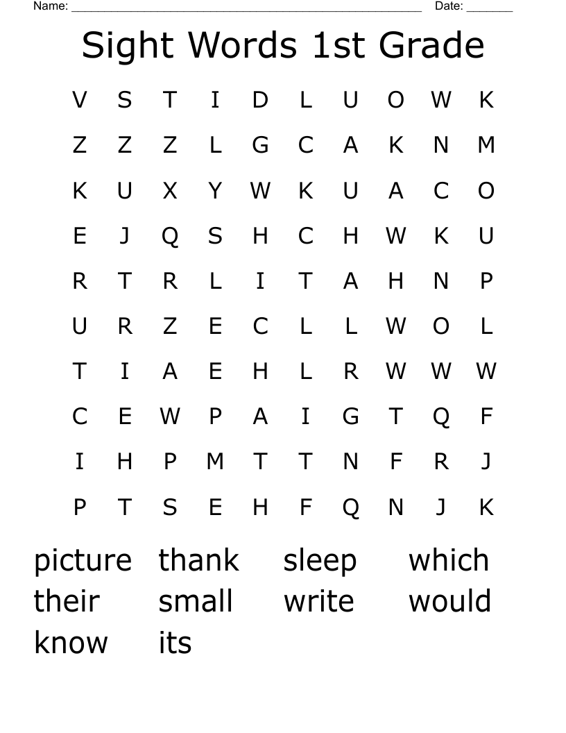 Sight Words 1st Grade Word Search