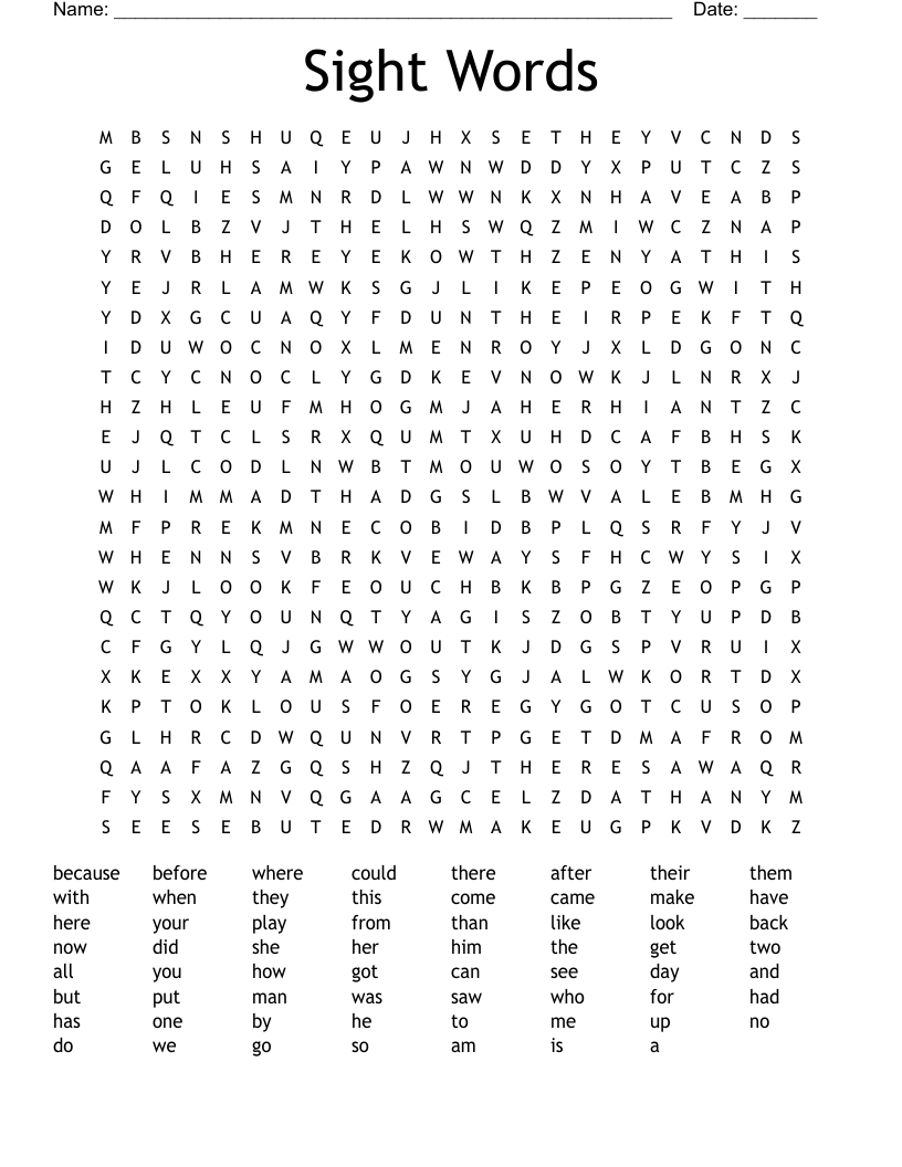 Sight Words Word Search