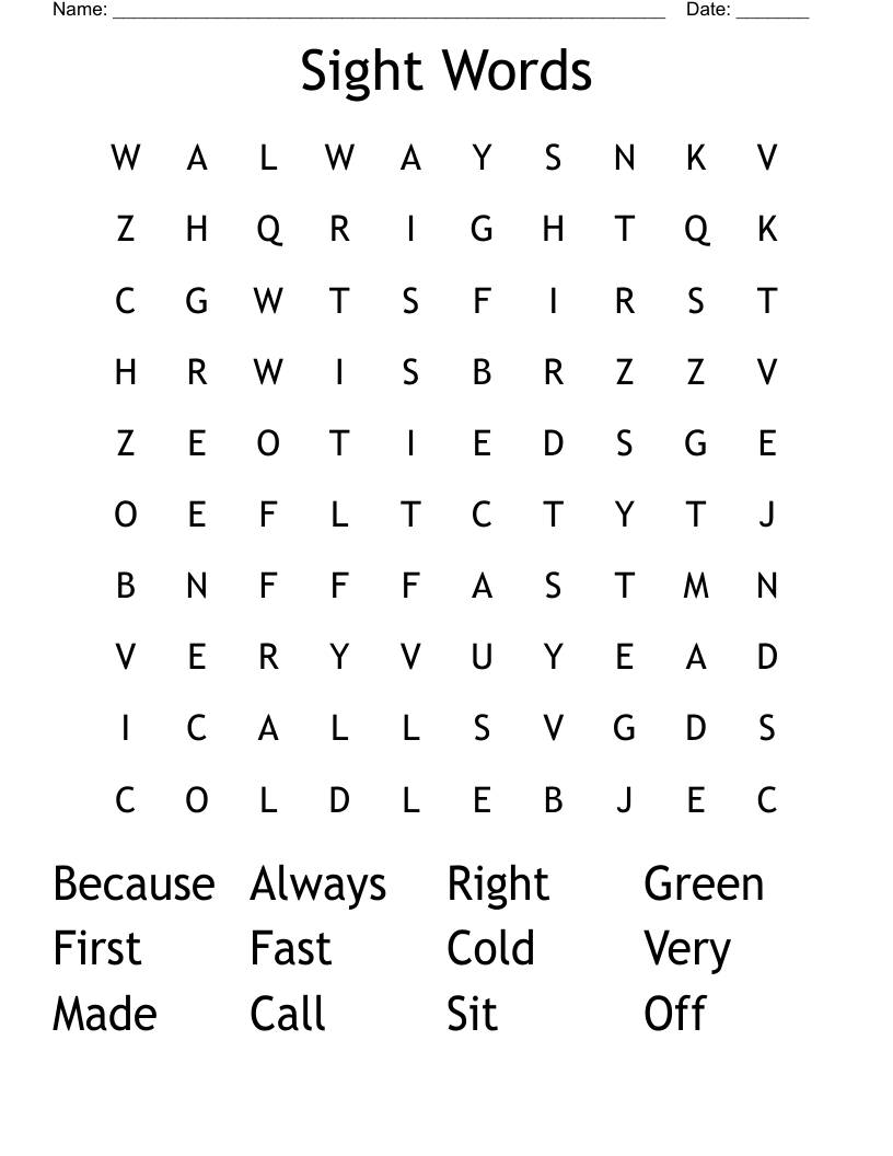 Sight Words Word Search