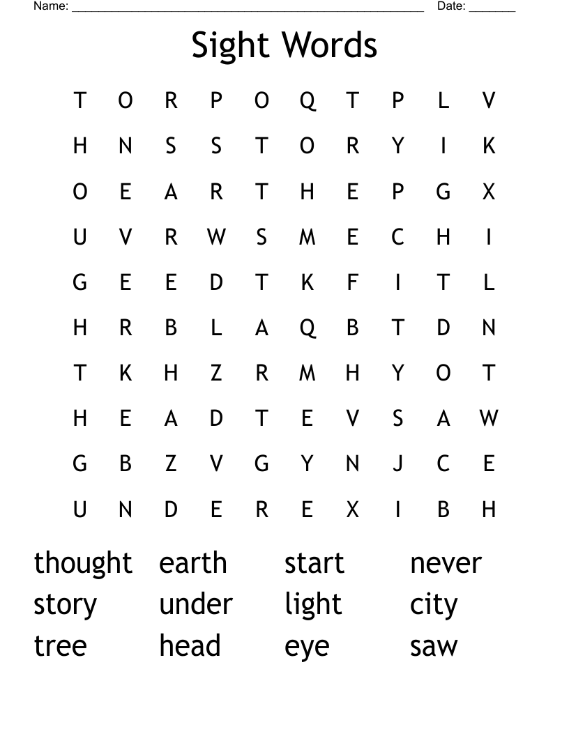 Sight Words Word Search