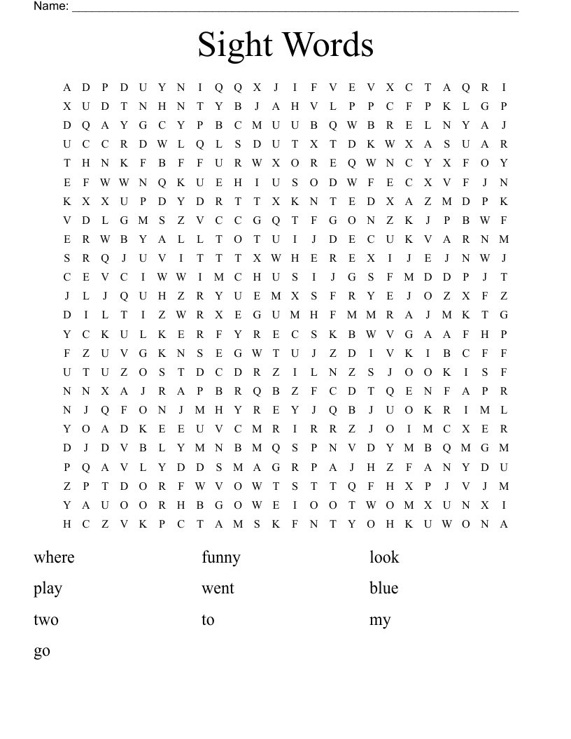 Sight Words Word Search