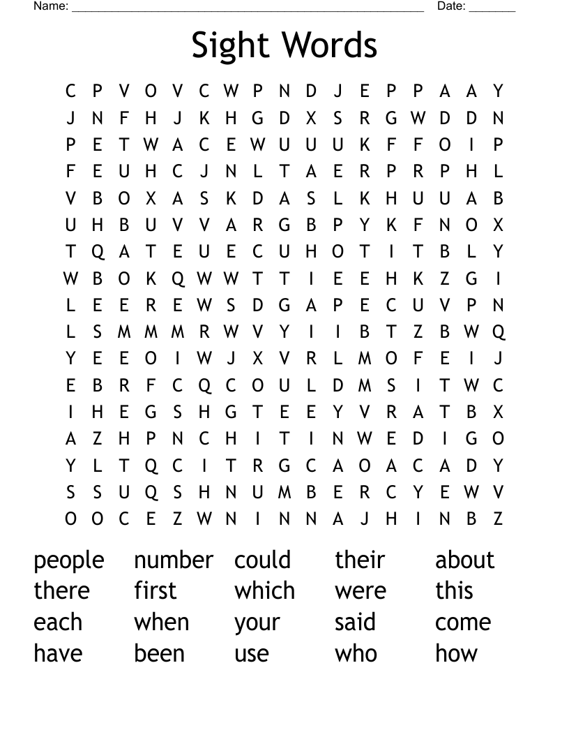 Sight Words Word Search
