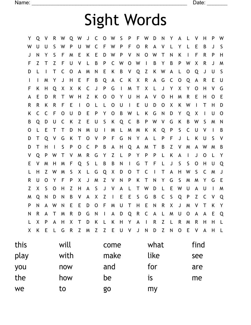 Sight Words Word Search