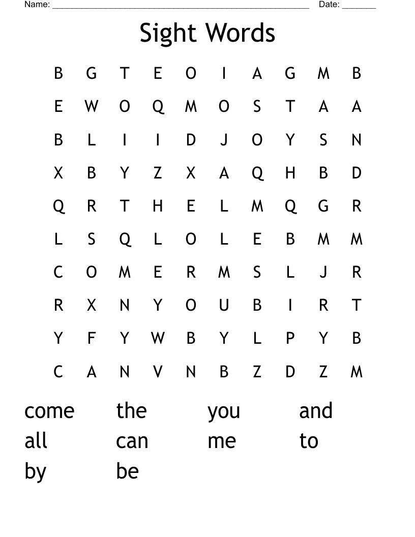 Sight Words Word Search