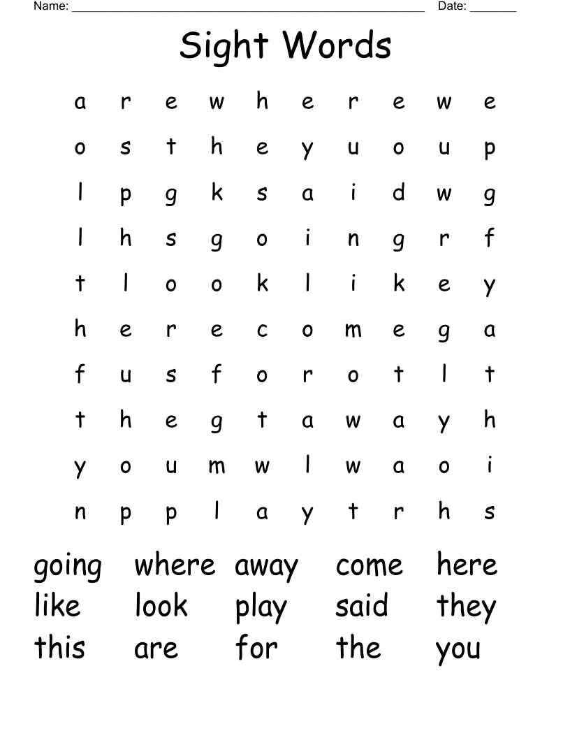 Sight Words Word Search
