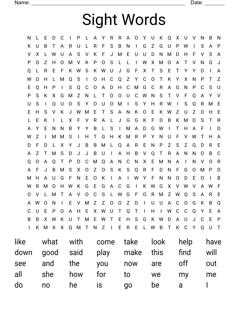 Sight Words Word Search