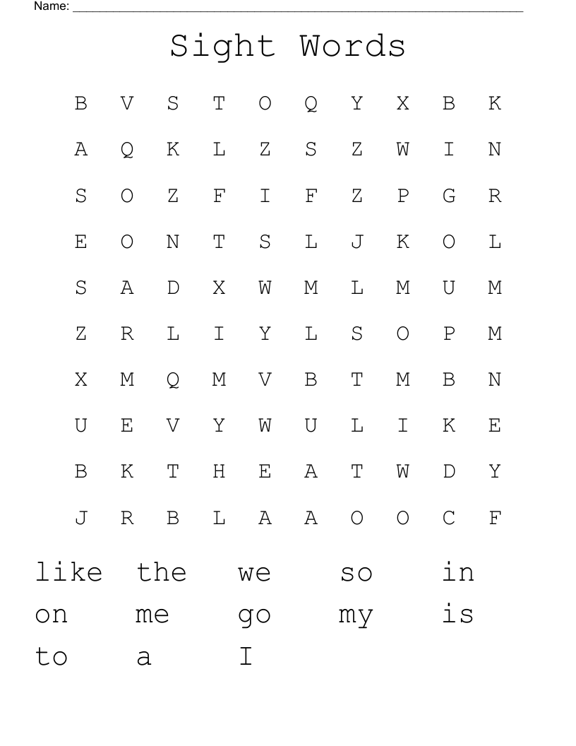 Sight Words Word Search