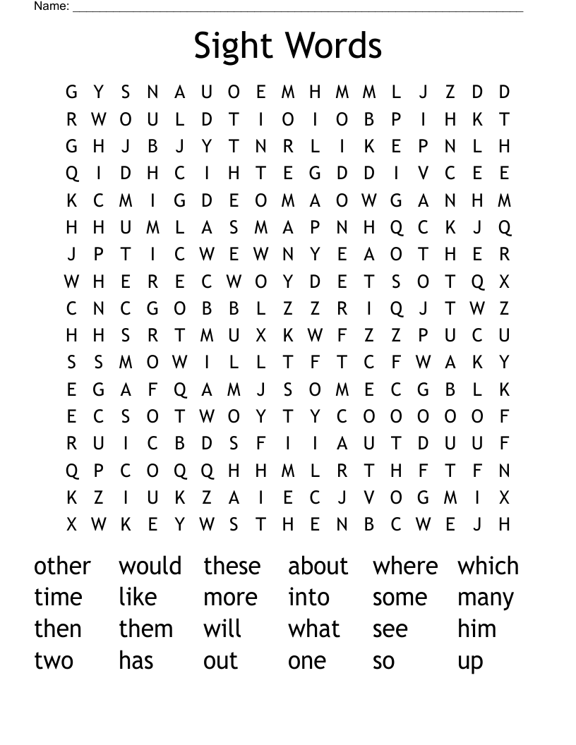 Sight Words Word Search