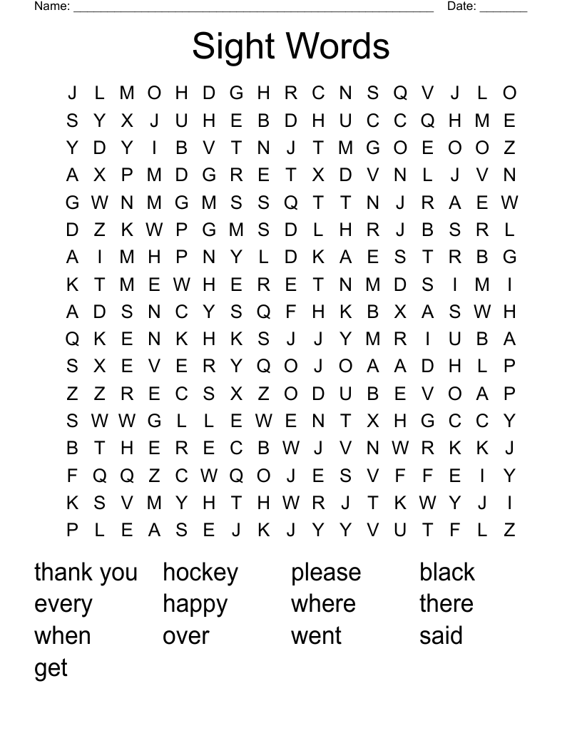 Sight Words Word Search