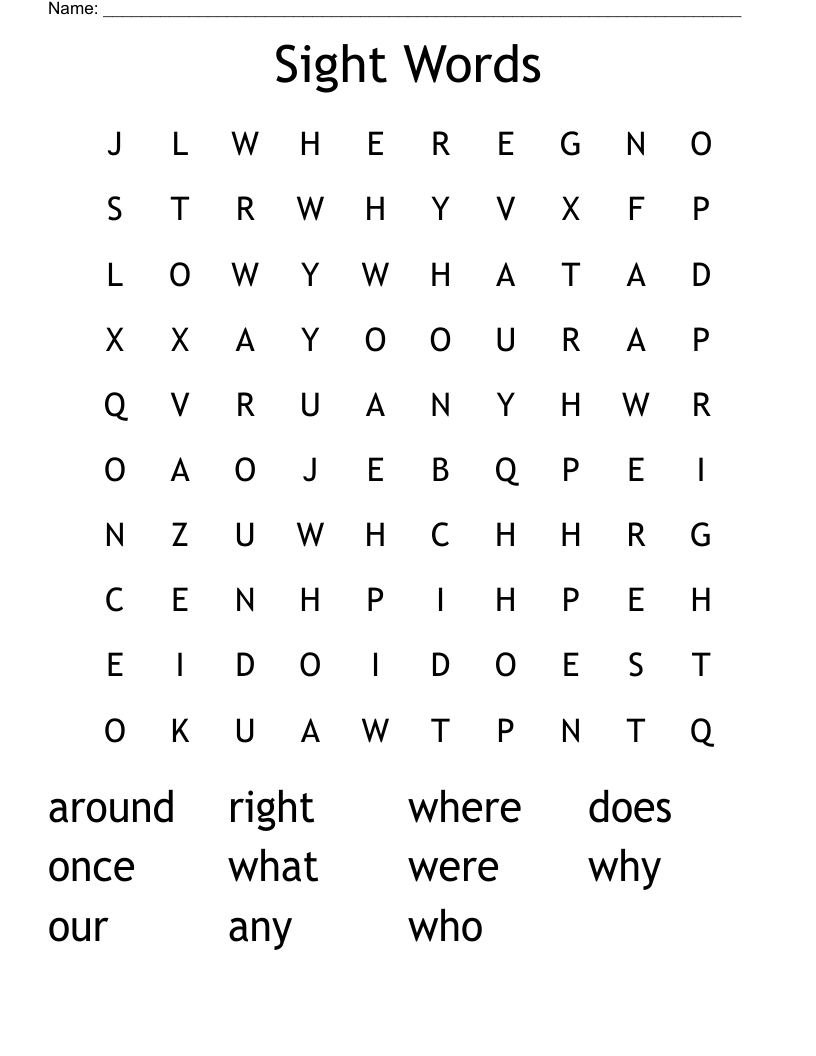 Sight Words Word Search