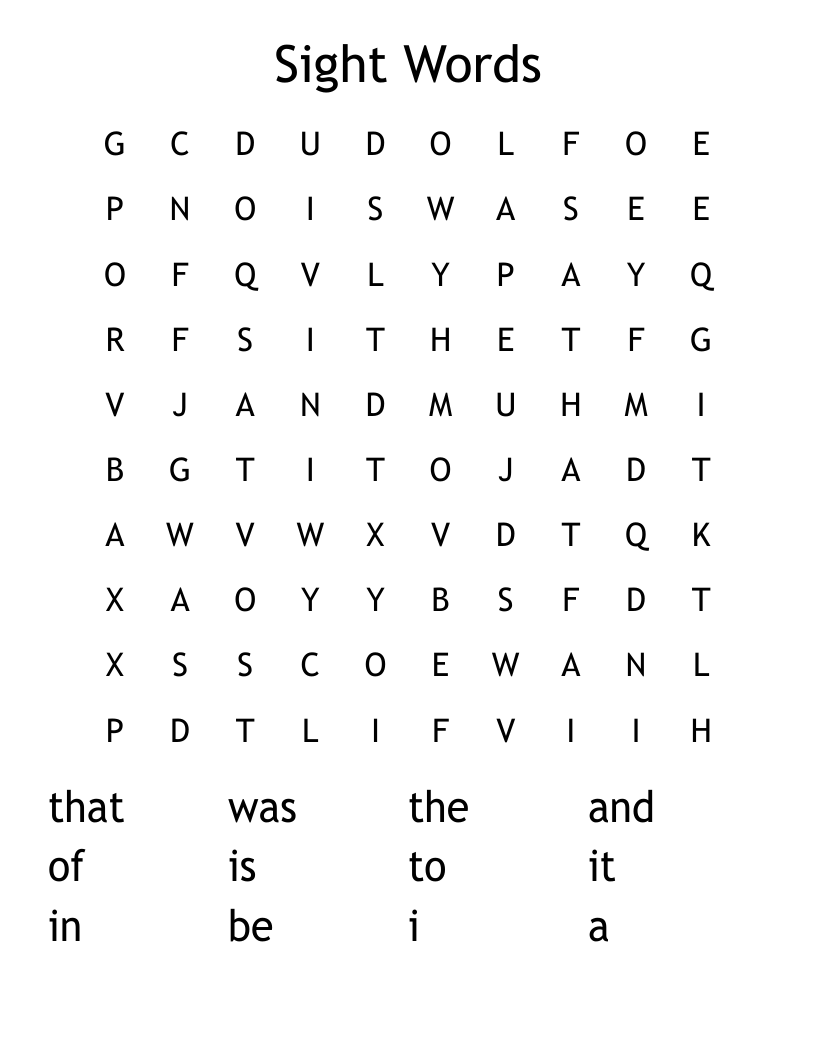 Sight Words Word Search