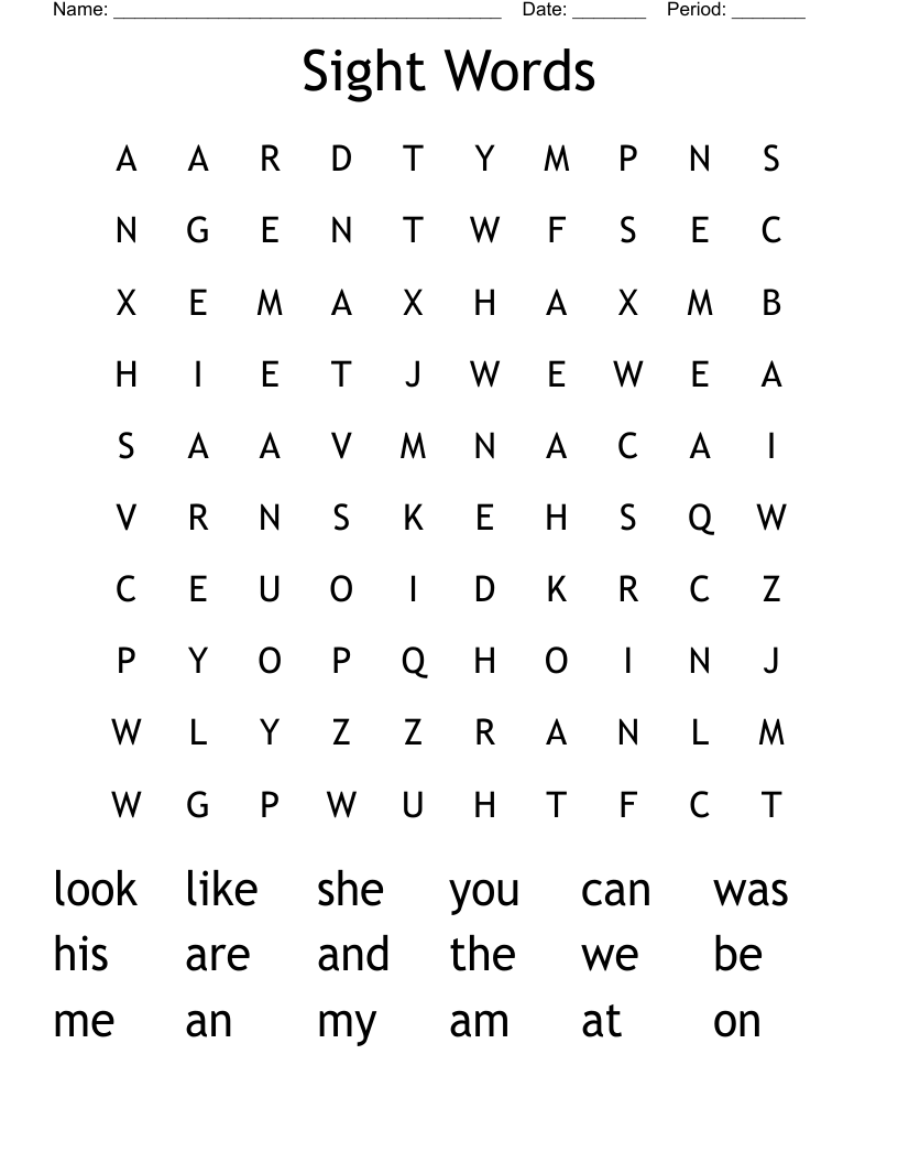 Sight Words Word Search