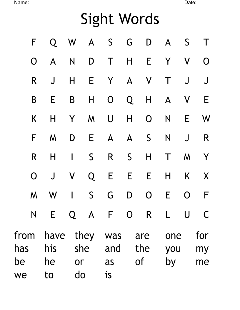 Sight Words Word Search