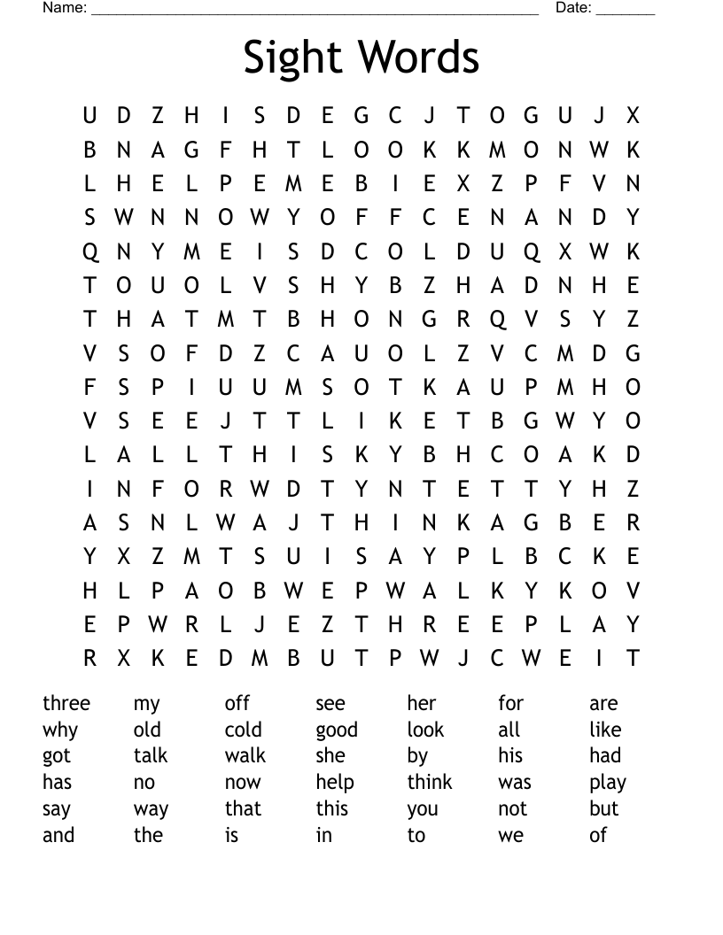 Sight Words Word Search